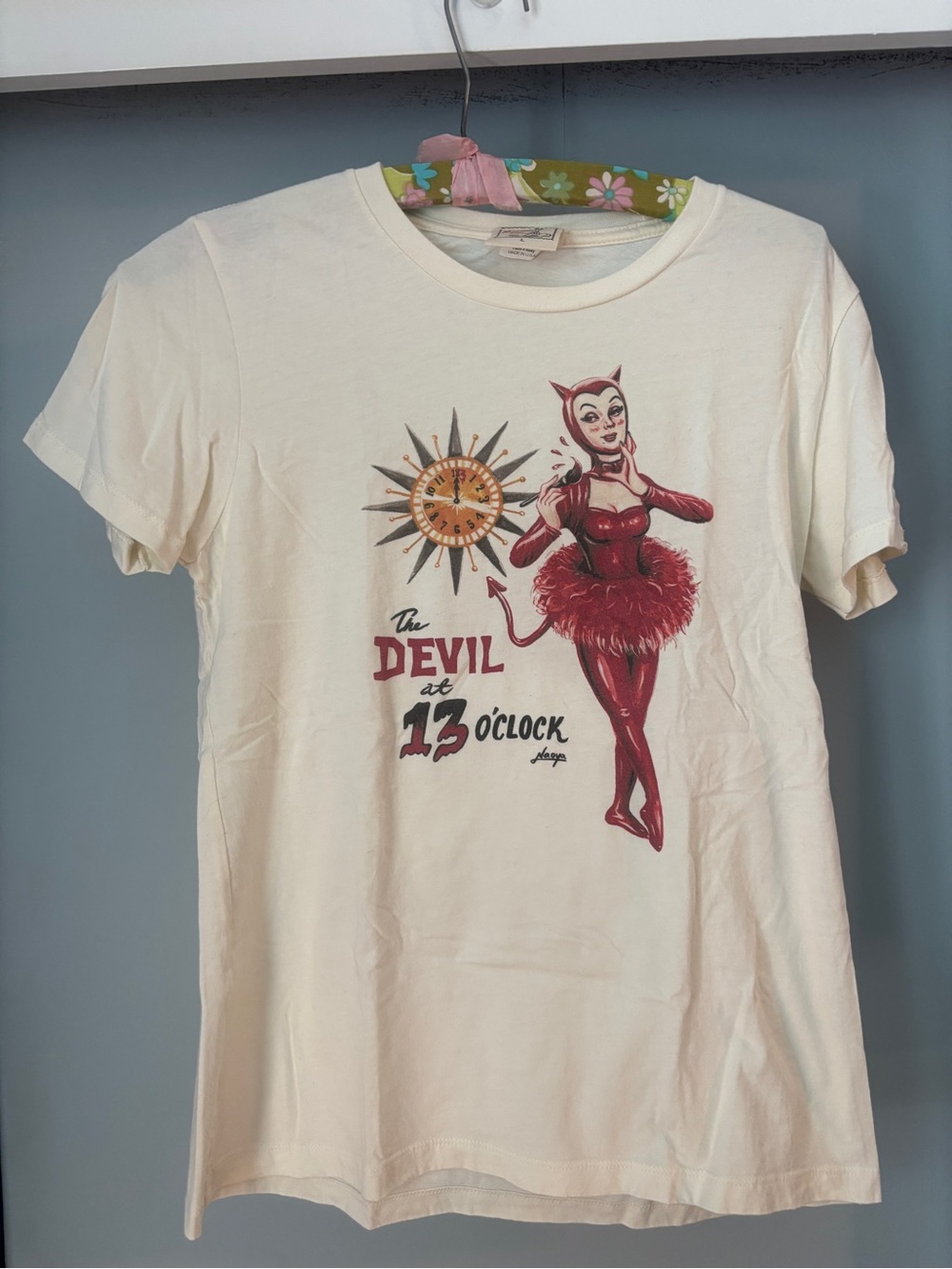 Mischief Made The Devil at 13 O'Clock Devil Ballerina Pinup Cream Graphic Tee